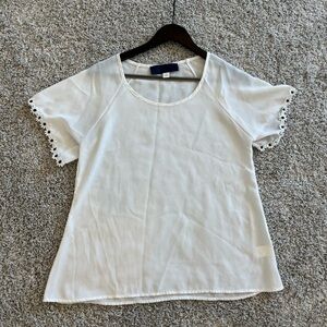 White Blouse with Flower Lined Sleeves